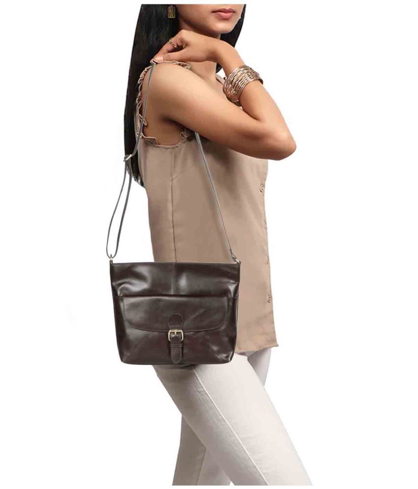     			FAVORE Brown Pure Leather Sling Bag