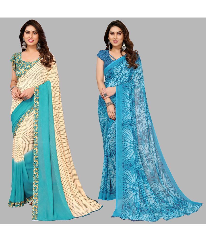     			Kashvi Sarees Georgette Printed Saree With Blouse Piece - Multicolor ( Pack of 2 )