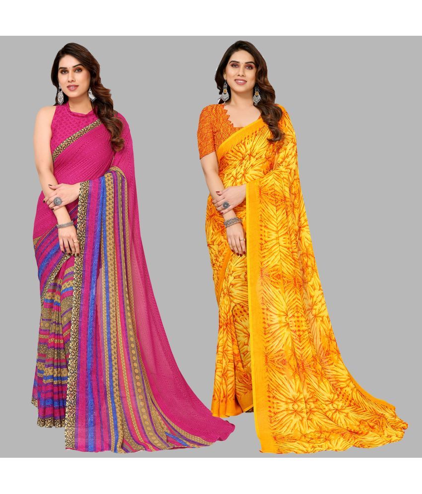     			Kashvi Sarees Georgette Printed Saree With Blouse Piece - Multicolor ( Pack of 2 )