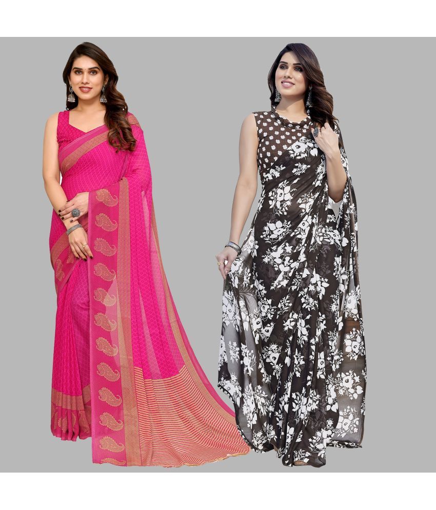     			Kashvi Sarees Georgette Printed Saree With Blouse Piece - Multicolor ( Pack of 2 )