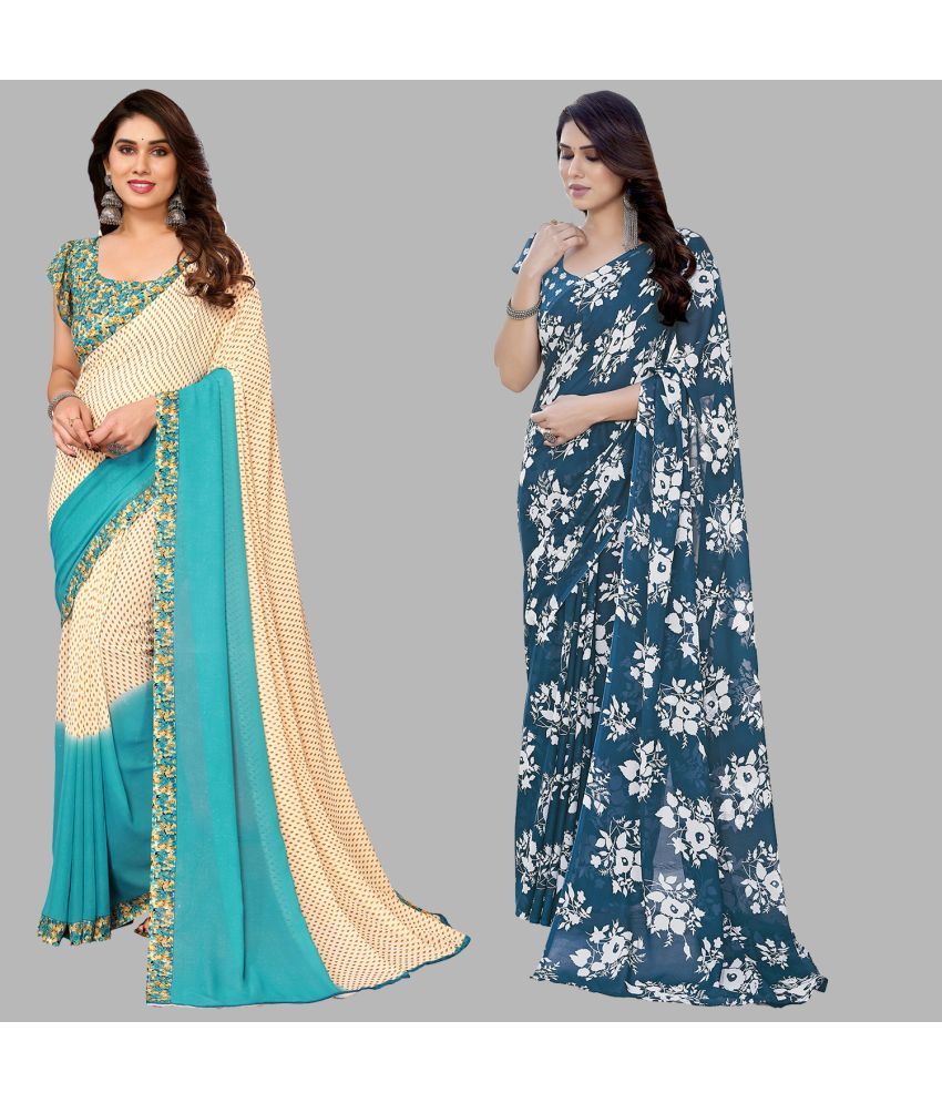     			Kashvi Sarees Georgette Printed Saree With Blouse Piece - Multicolor ( Pack of 2 )