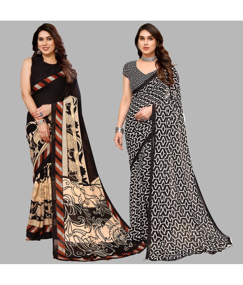     			Kashvi Sarees Georgette Printed Saree With Blouse Piece - Multicolor ( Pack of 2 )