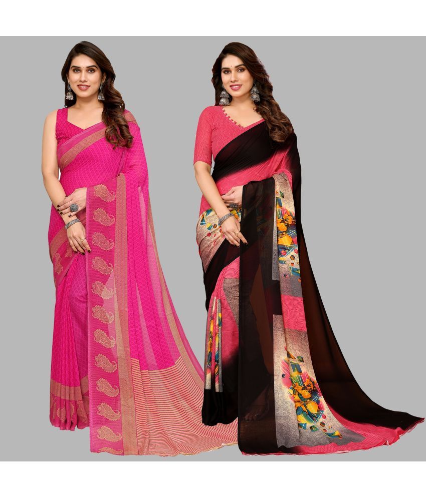     			Kashvi Sarees Georgette Printed Saree With Blouse Piece - Multicolor ( Pack of 2 )