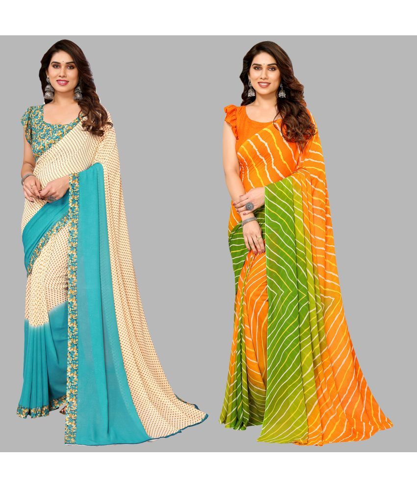     			Kashvi Sarees Georgette Printed Saree With Blouse Piece - Multicolor ( Pack of 2 )