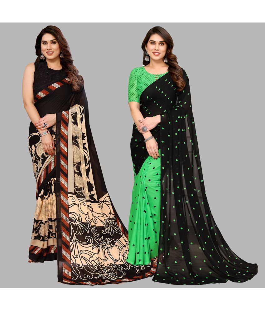     			Kashvi Sarees Georgette Printed Saree With Blouse Piece - Multicolor ( Pack of 2 )