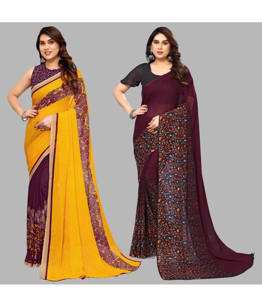     			Kashvi Sarees Georgette Printed Saree With Blouse Piece - Multicolor ( Pack of 2 )