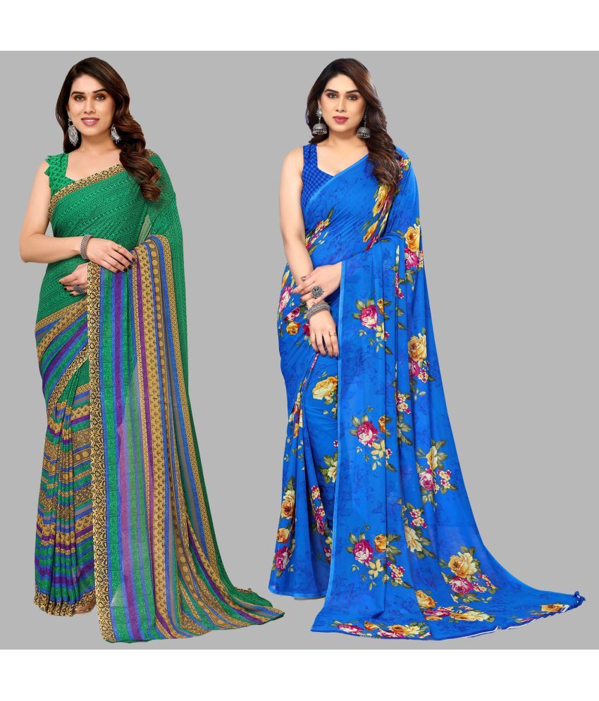     			Kashvi Sarees Georgette Printed Saree With Blouse Piece - Multicolor ( Pack of 2 )