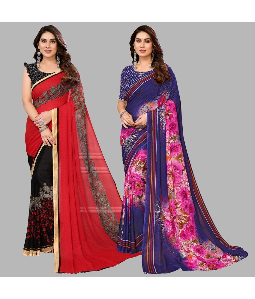     			Kashvi Sarees Georgette Printed Saree With Blouse Piece - Multicolor ( Pack of 2 )