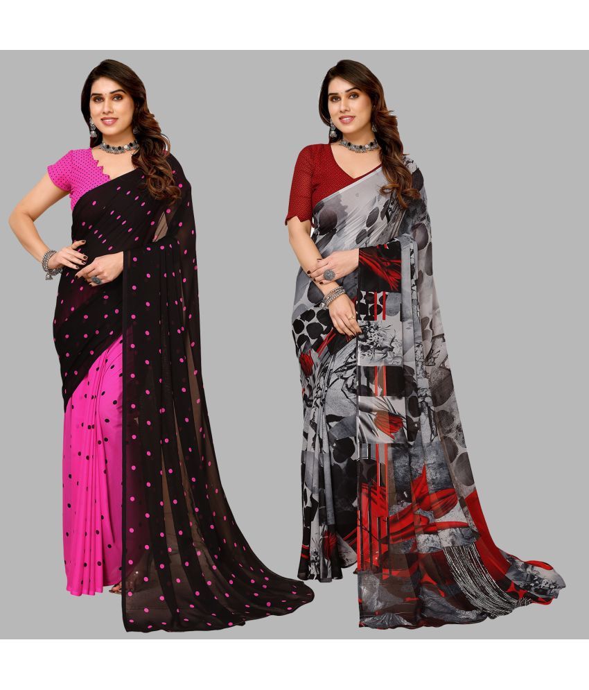     			Kashvi Sarees Georgette Printed Saree With Blouse Piece - Multicolor ( Pack of 2 )