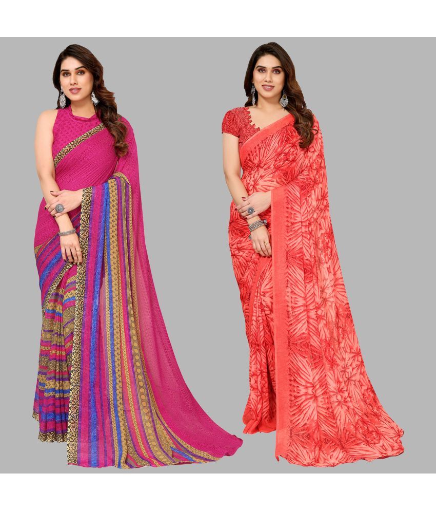     			Kashvi Sarees Georgette Printed Saree With Blouse Piece - Multicolor ( Pack of 2 )