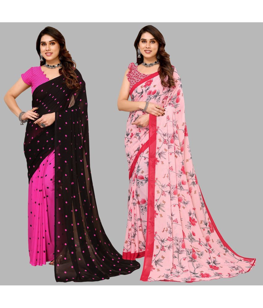     			Kashvi Sarees Georgette Printed Saree With Blouse Piece - Multicolor ( Pack of 2 )