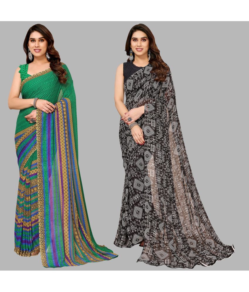     			Kashvi Sarees Georgette Printed Saree With Blouse Piece - Multicolor ( Pack of 2 )