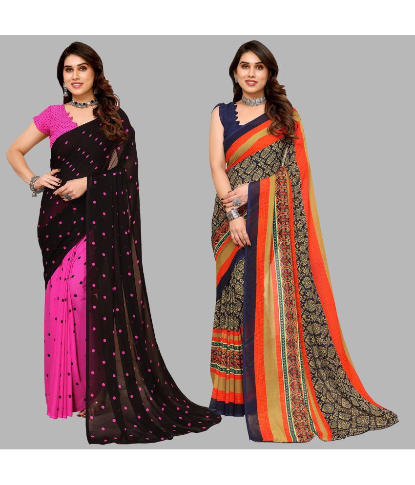     			Kashvi Sarees Georgette Printed Saree With Blouse Piece - Multicolor ( Pack of 2 )