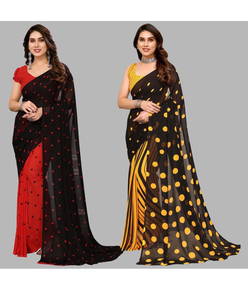     			Kashvi Sarees Georgette Printed Saree With Blouse Piece - Multicolor ( Pack of 2 )