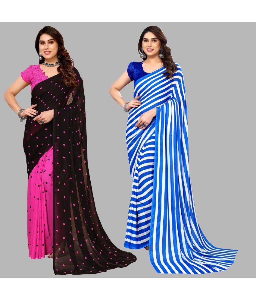     			Kashvi Sarees Georgette Printed Saree With Blouse Piece - Multicolor ( Pack of 2 )