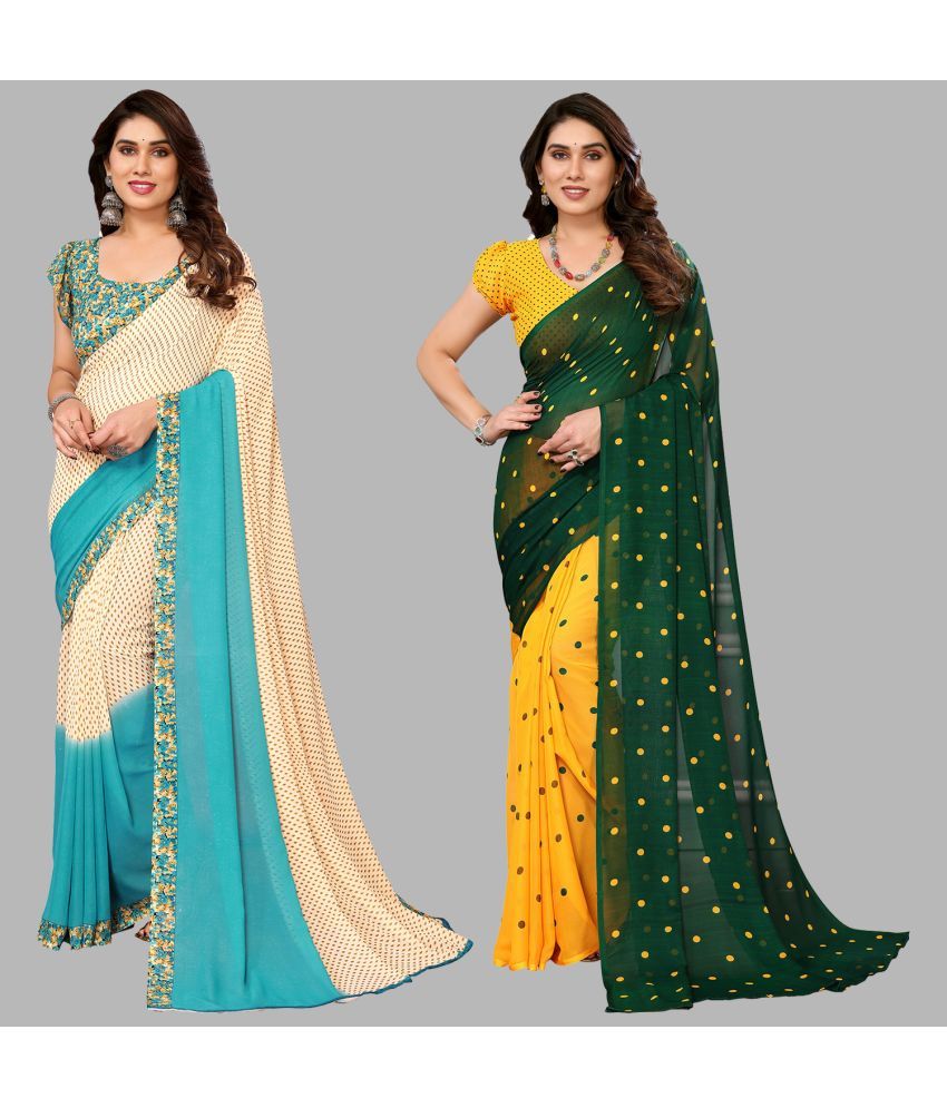     			Kashvi Sarees Georgette Printed Saree With Blouse Piece - Multicolor ( Pack of 2 )