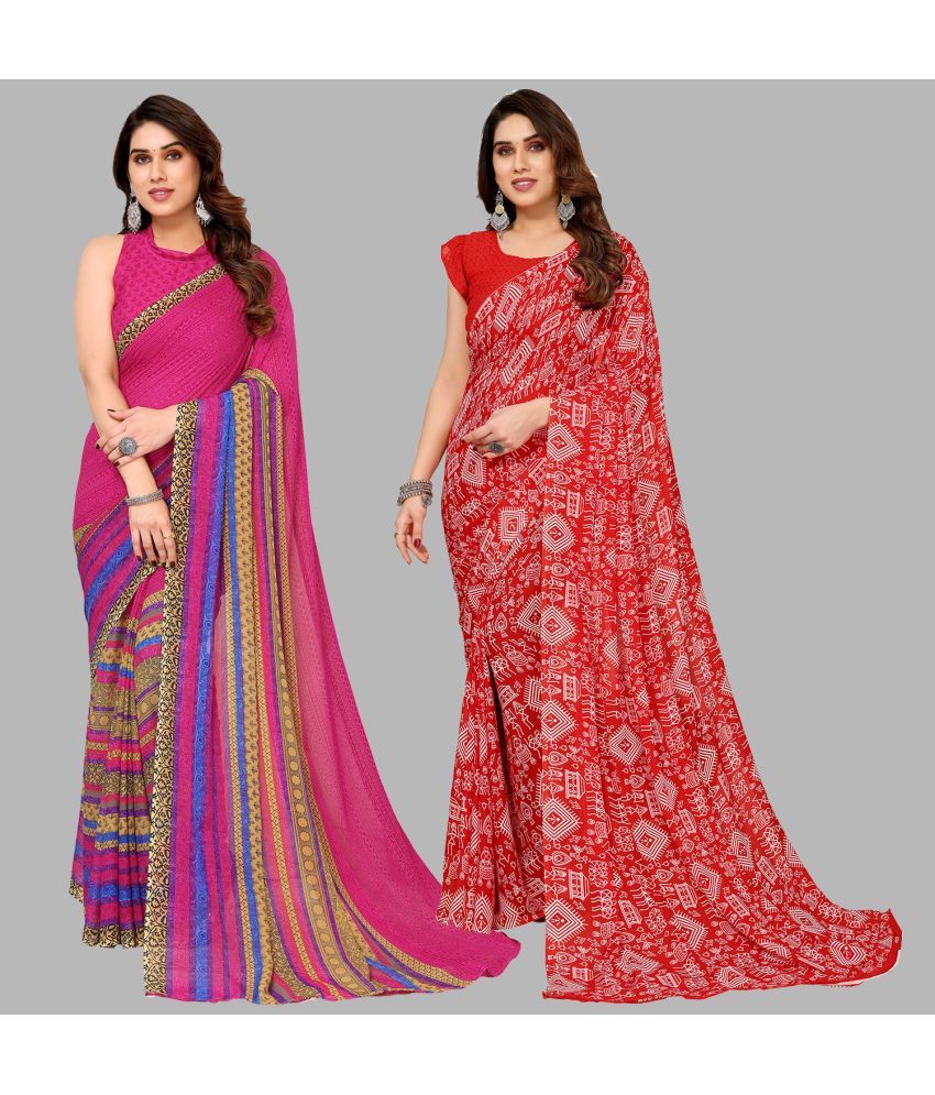     			Kashvi Sarees Georgette Printed Saree With Blouse Piece - Multicolor ( Pack of 2 )