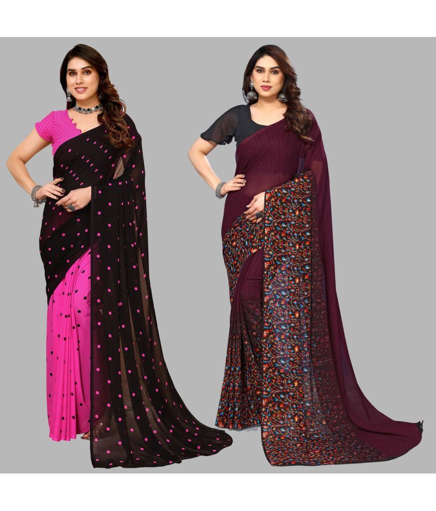     			Kashvi Sarees Georgette Printed Saree With Blouse Piece - Multicolor ( Pack of 2 )