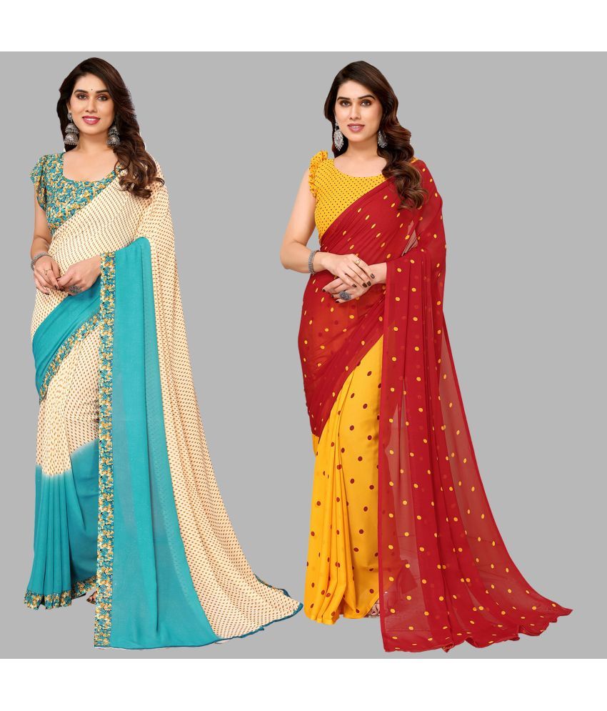     			Kashvi Sarees Georgette Printed Saree With Blouse Piece - Multicolor ( Pack of 2 )