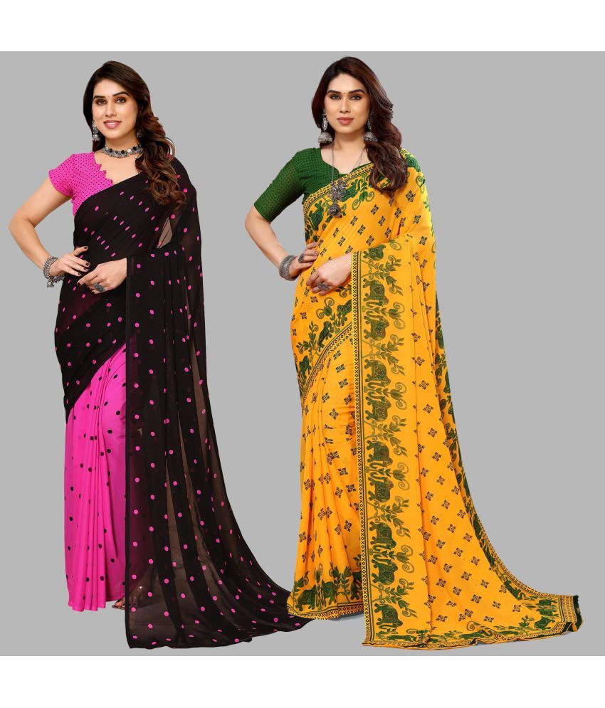     			Kashvi Sarees Georgette Printed Saree With Blouse Piece - Multicolor ( Pack of 2 )