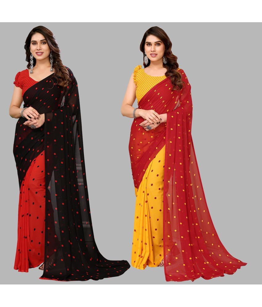     			Kashvi Sarees Georgette Printed Saree With Blouse Piece - Multicolor ( Pack of 2 )