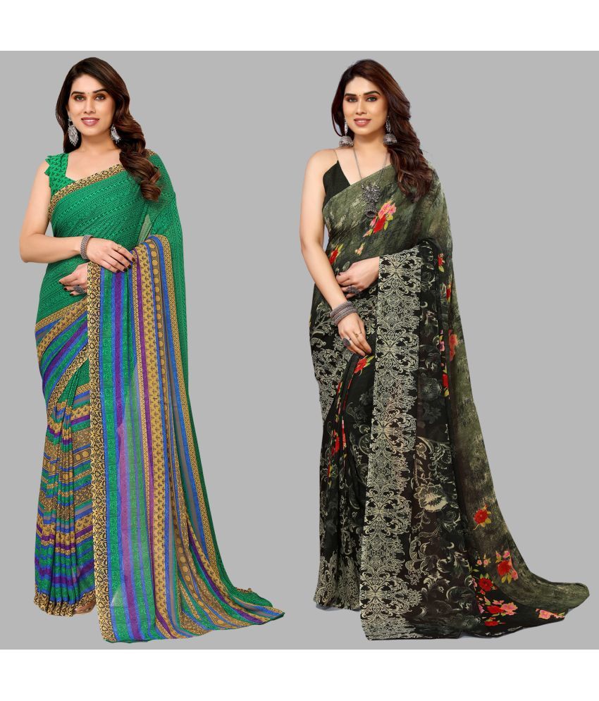     			Kashvi Sarees Georgette Printed Saree With Blouse Piece - Multicolor ( Pack of 2 )