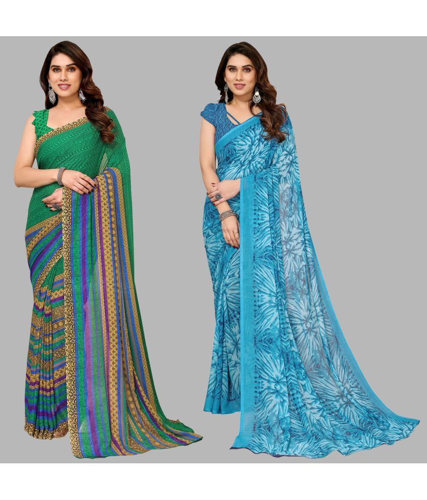     			Kashvi Sarees Georgette Printed Saree With Blouse Piece - Multicolor ( Pack of 2 )