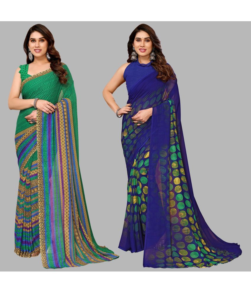     			Kashvi Sarees Georgette Printed Saree With Blouse Piece - Multicolor ( Pack of 2 )