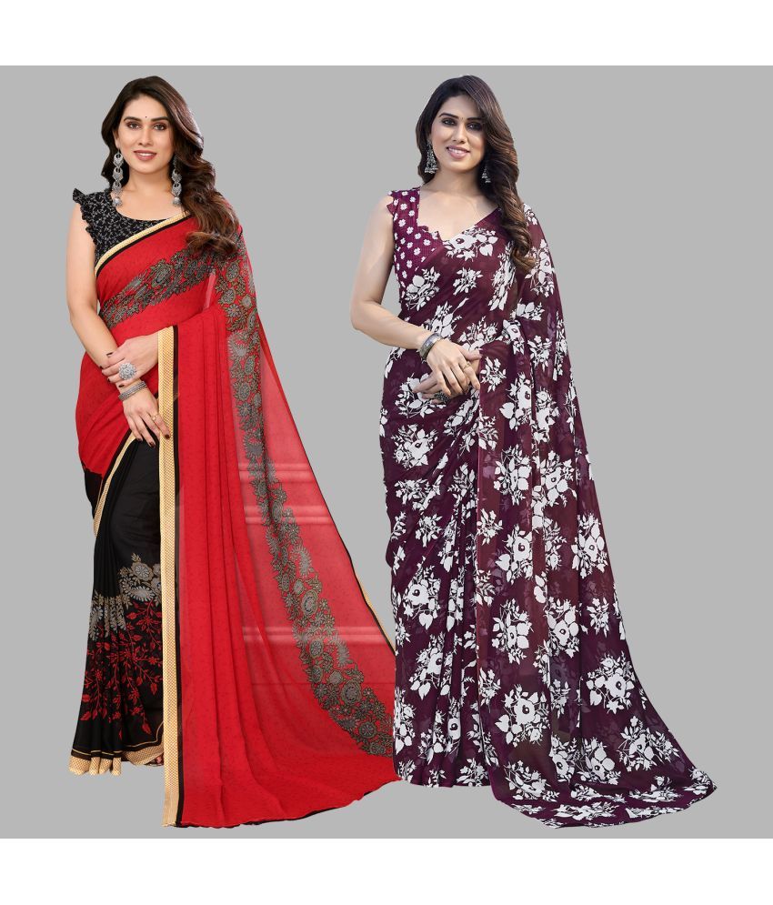     			Kashvi Sarees Georgette Printed Saree With Blouse Piece - Multicolor ( Pack of 2 )