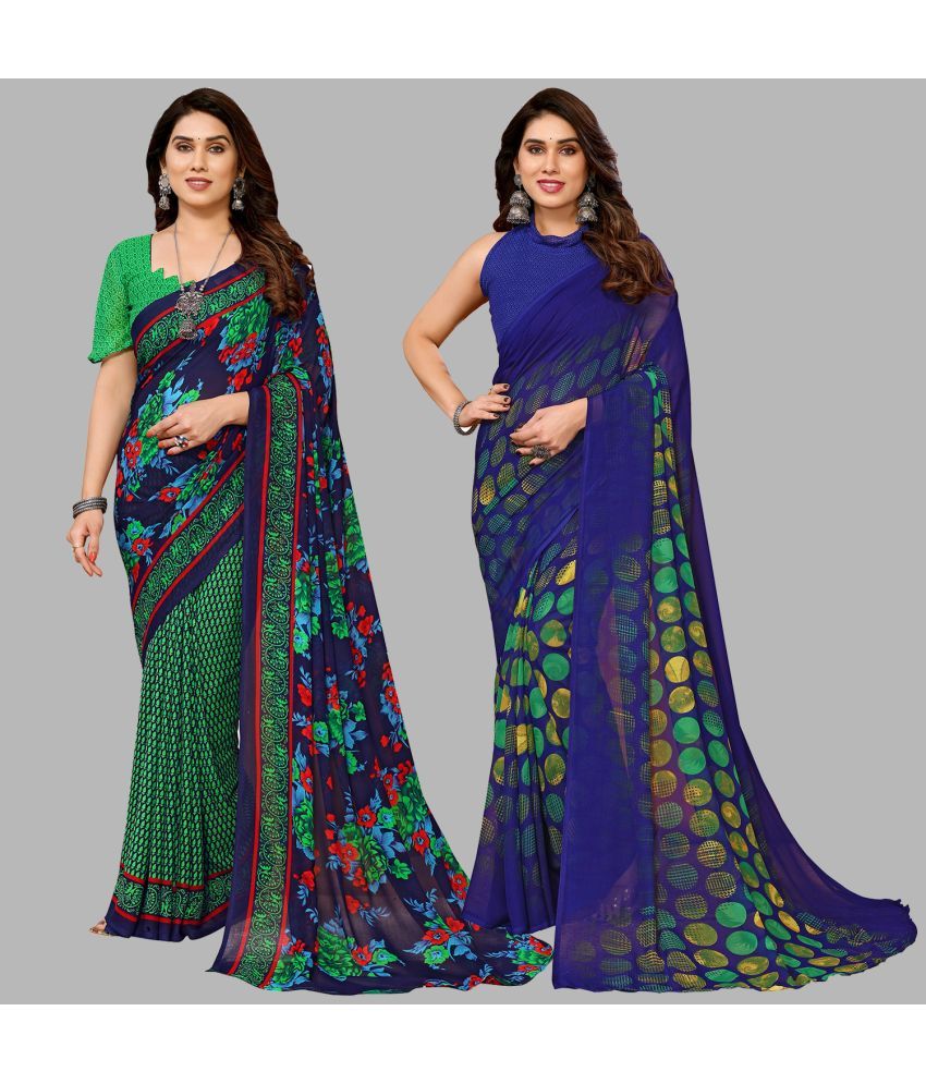     			Kashvi Sarees Georgette Printed Saree With Blouse Piece - Multicolor ( Pack of 2 )