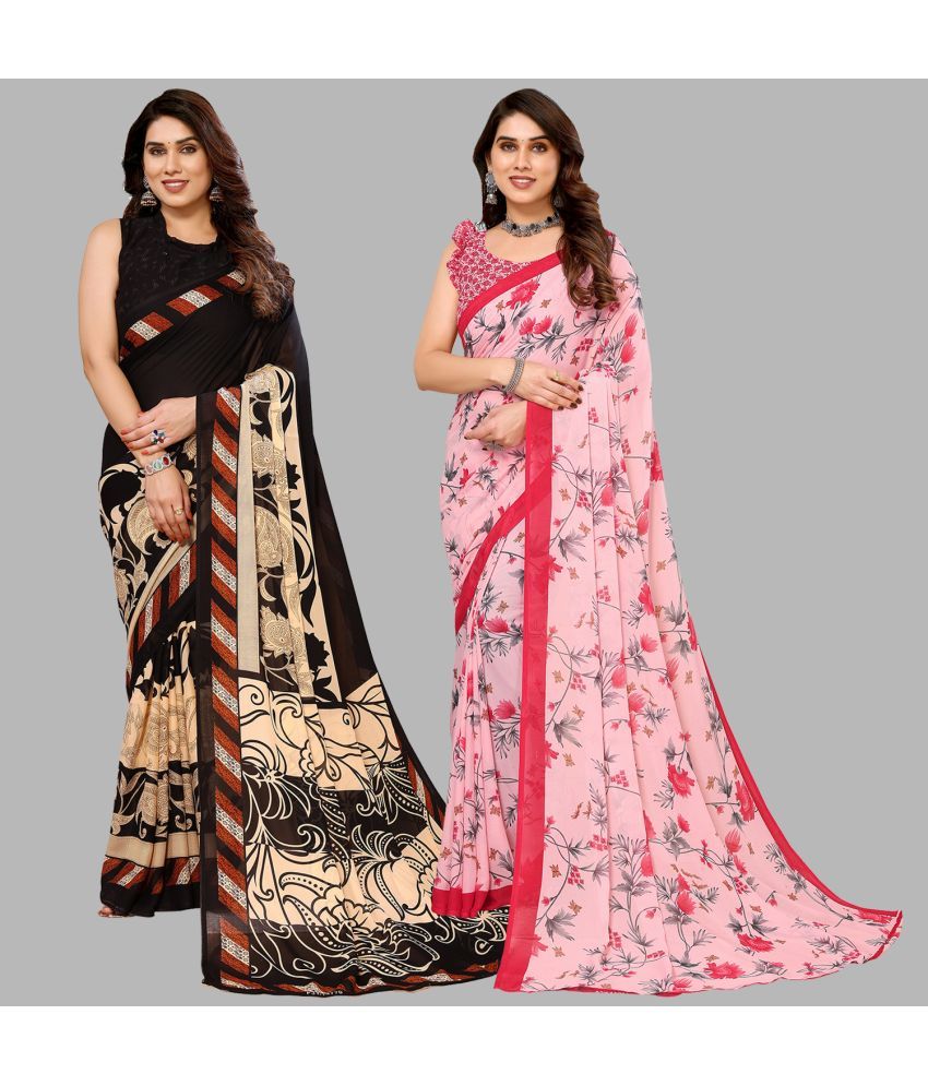     			Kashvi Sarees Georgette Printed Saree With Blouse Piece - Multicolor ( Pack of 2 )