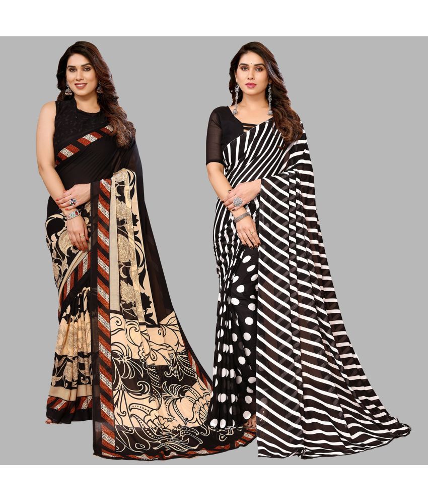     			Kashvi Sarees Georgette Printed Saree With Blouse Piece - Multicolor ( Pack of 2 )