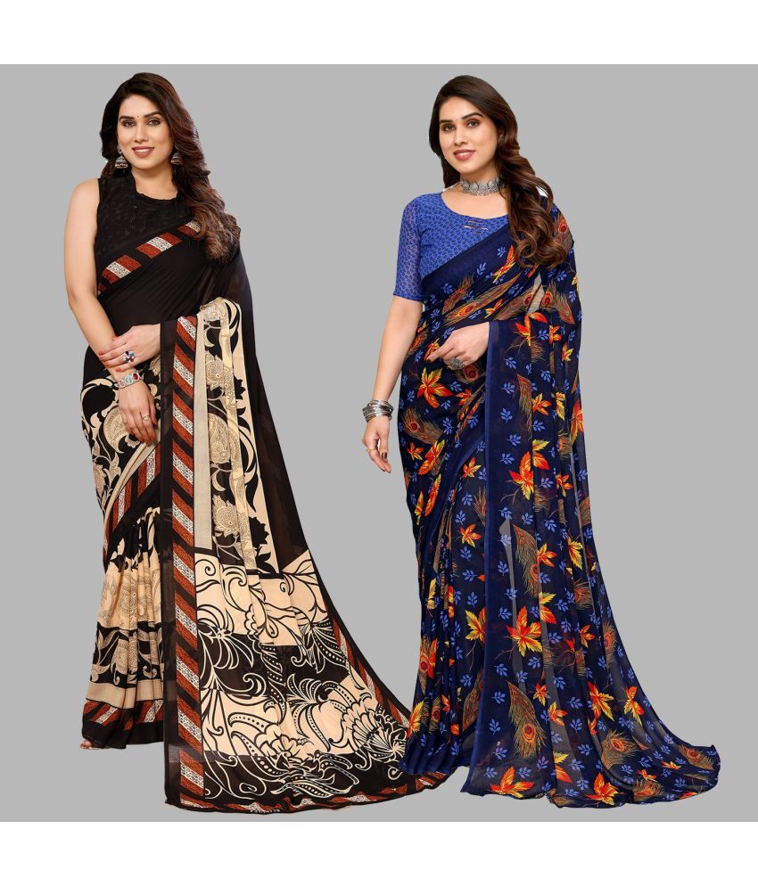     			Kashvi Sarees Georgette Printed Saree With Blouse Piece - Multicolor ( Pack of 2 )