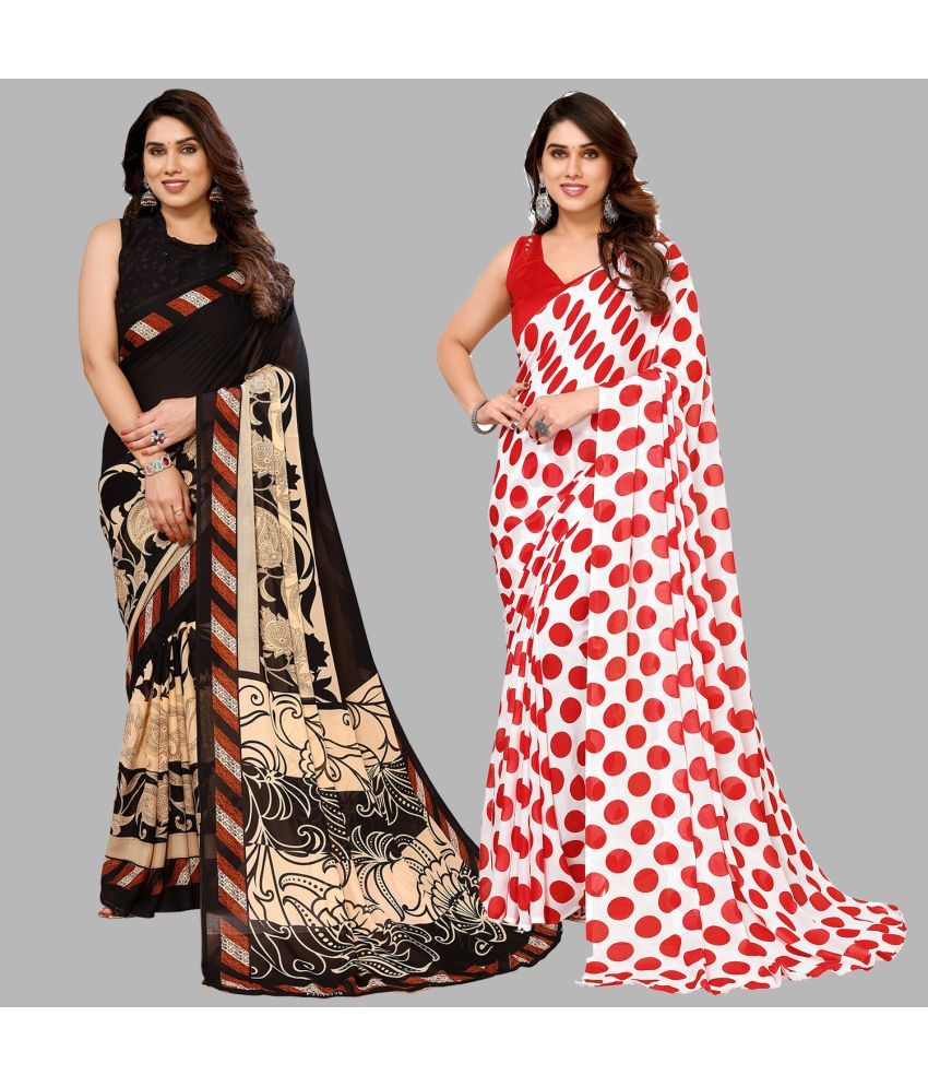     			Kashvi Sarees Georgette Printed Saree With Blouse Piece - Multicolor ( Pack of 2 )