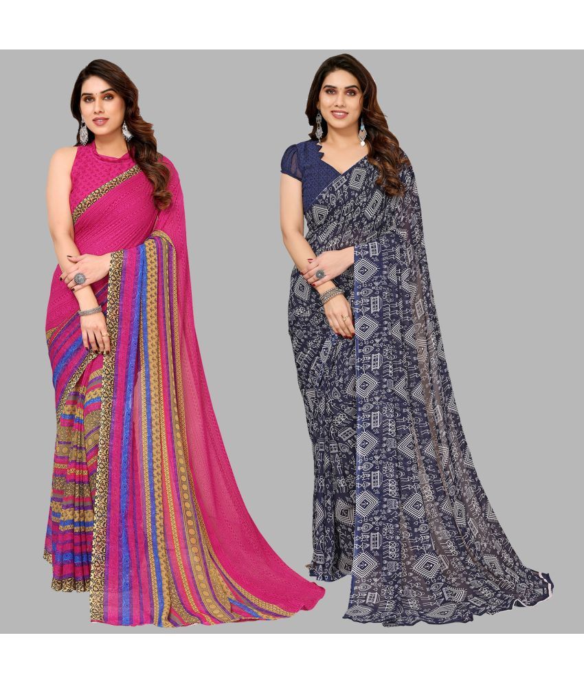     			Kashvi Sarees Georgette Printed Saree With Blouse Piece - Multicolor ( Pack of 2 )