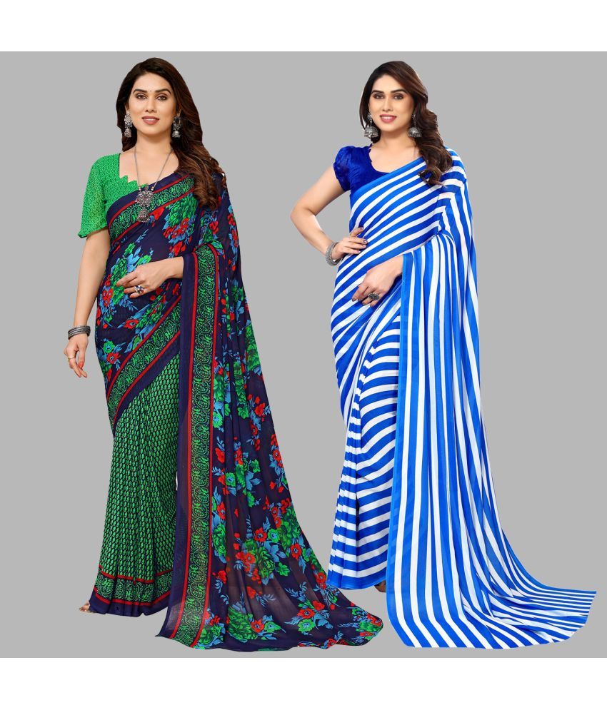     			Kashvi Sarees Georgette Printed Saree With Blouse Piece - Multicolor ( Pack of 2 )