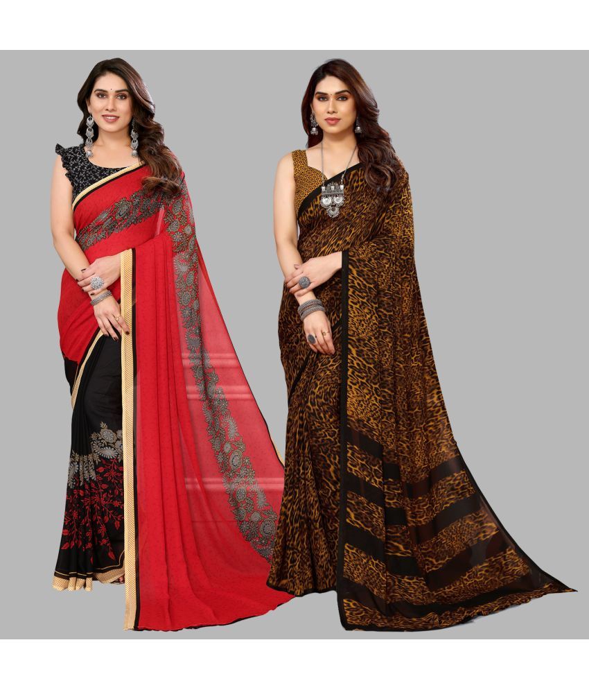     			Kashvi Sarees Georgette Printed Saree With Blouse Piece - Multicolor ( Pack of 2 )