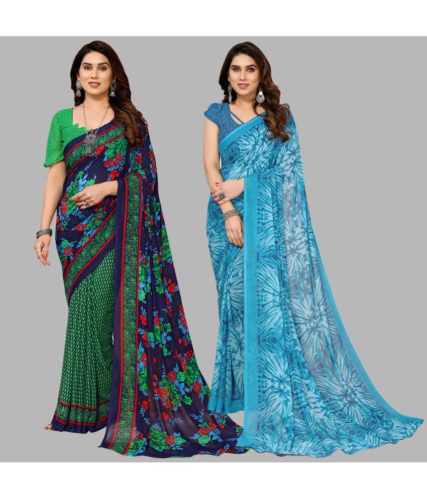     			Kashvi Sarees Georgette Printed Saree With Blouse Piece - Multicolor ( Pack of 2 )