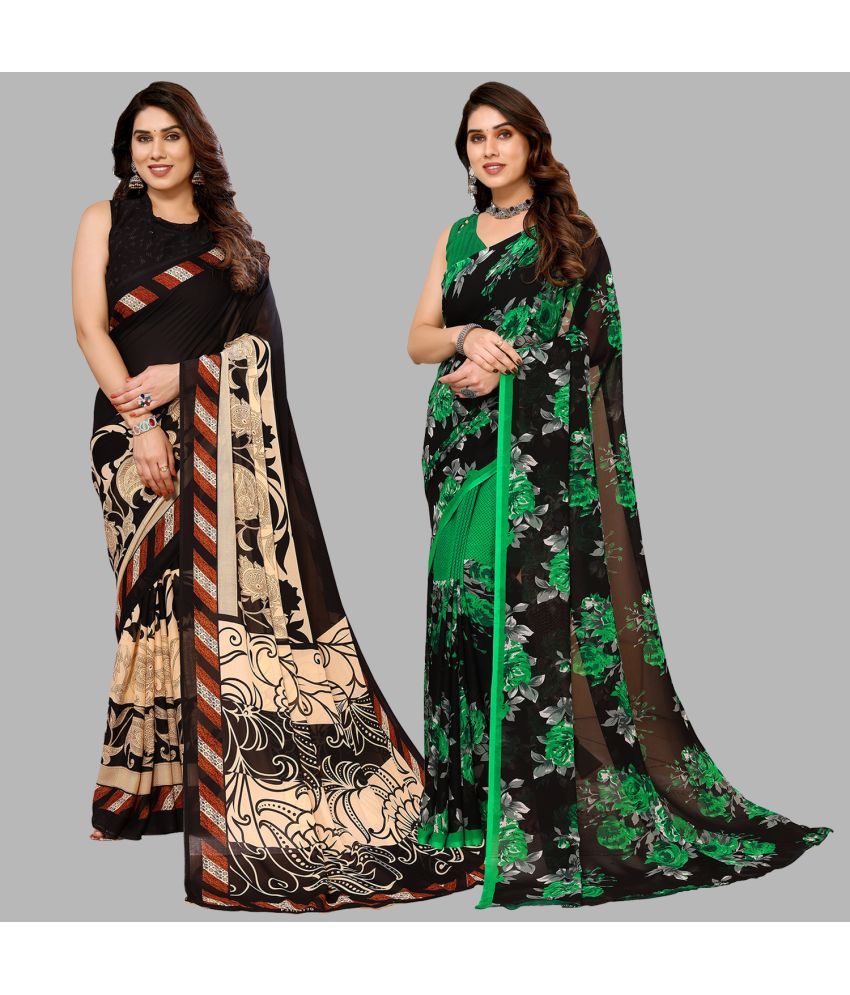     			Kashvi Sarees Georgette Printed Saree With Blouse Piece - Multicolor ( Pack of 2 )