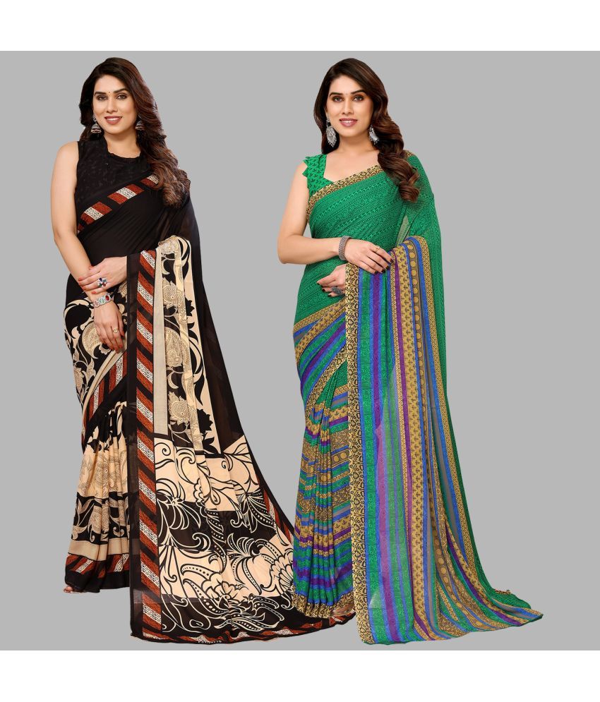     			Kashvi Sarees Georgette Printed Saree With Blouse Piece - Multicolor ( Pack of 2 )