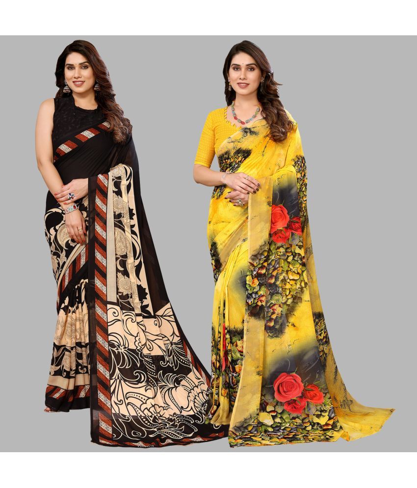     			Kashvi Sarees Georgette Printed Saree With Blouse Piece - Multicolor ( Pack of 2 )