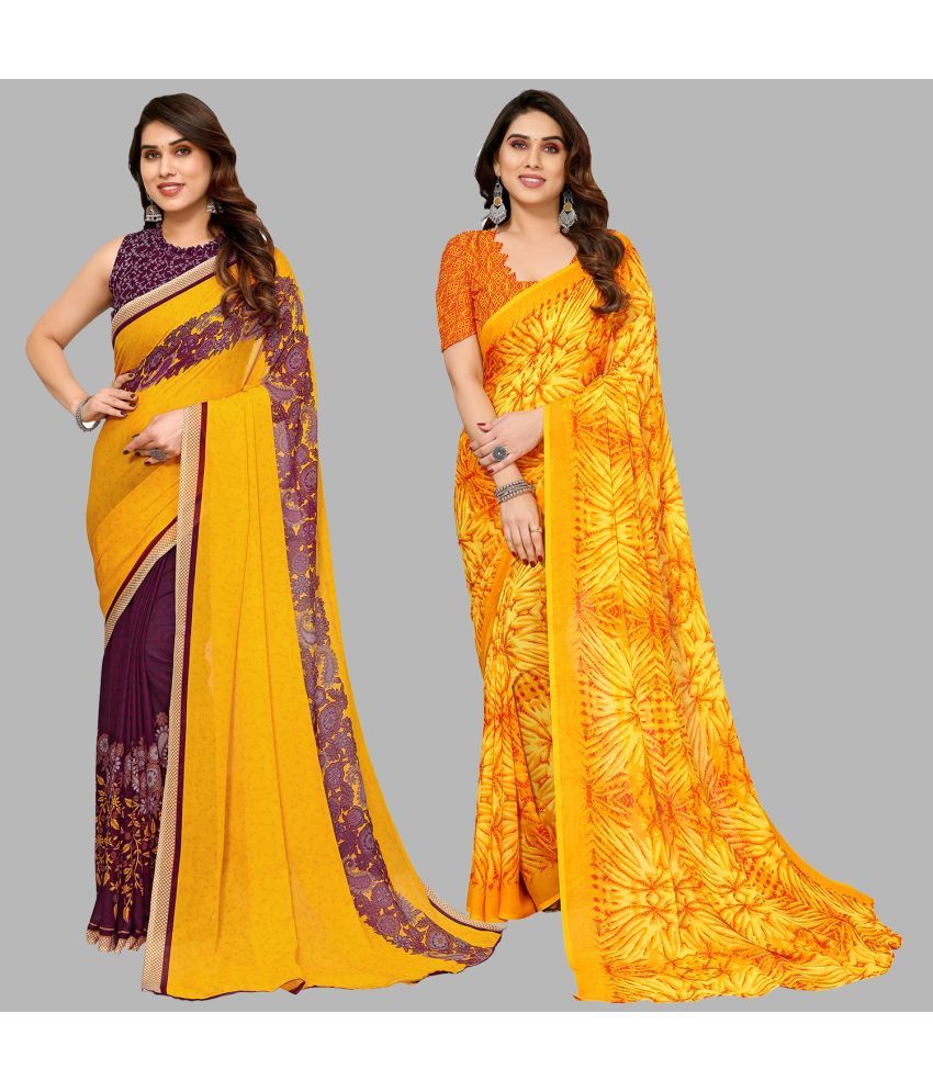     			Kashvi Sarees Georgette Printed Saree With Blouse Piece - Multicolor ( Pack of 2 )