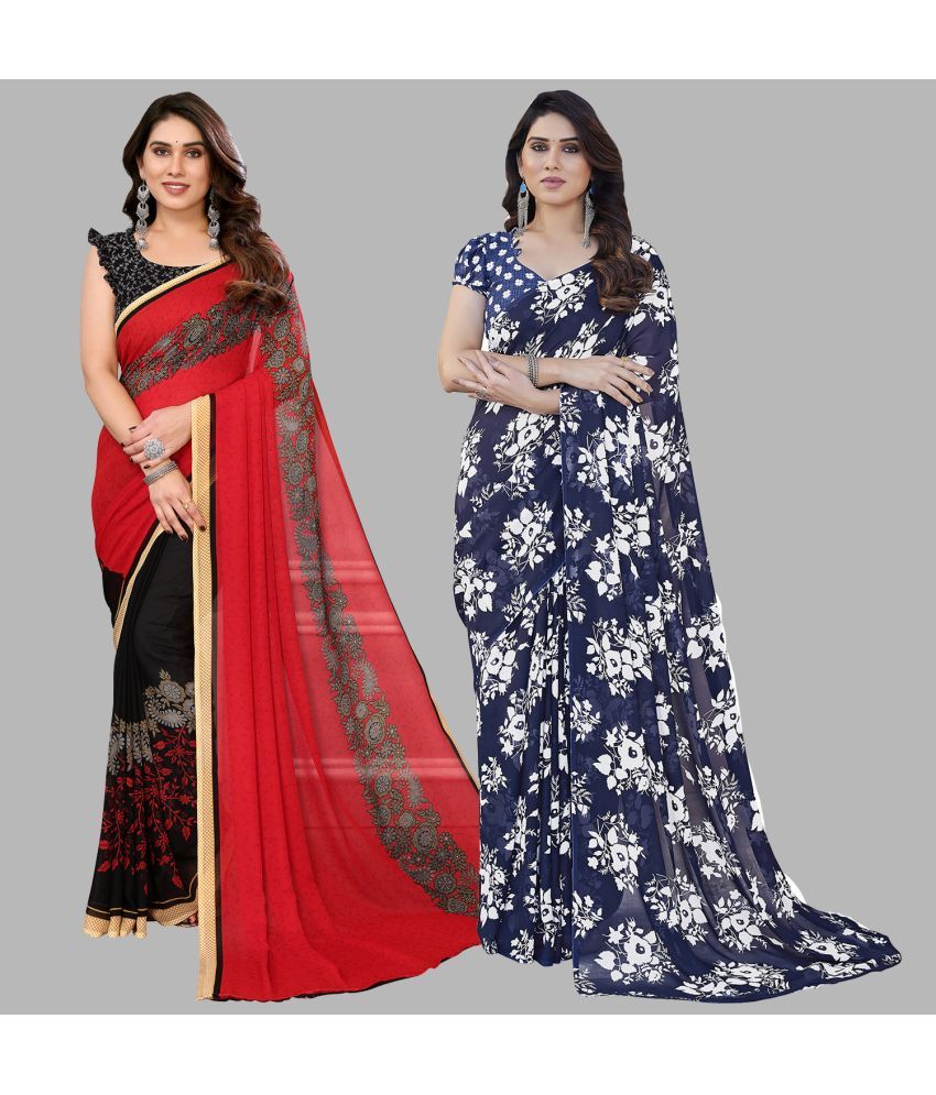     			Kashvi Sarees Georgette Printed Saree With Blouse Piece - Multicolor ( Pack of 2 )