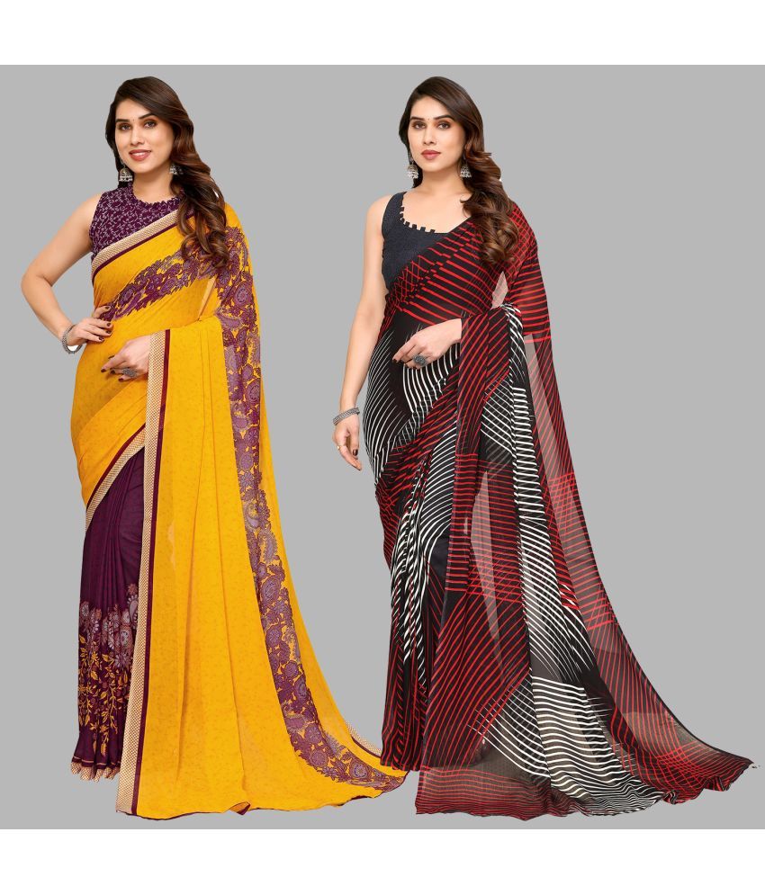     			Kashvi Sarees Georgette Printed Saree With Blouse Piece - Multicolor ( Pack of 2 )