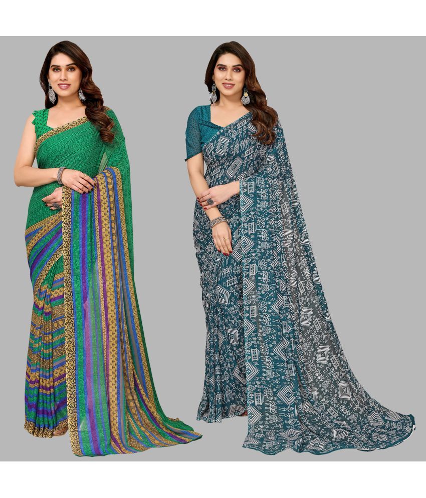     			Kashvi Sarees Georgette Printed Saree With Blouse Piece - Multicolor ( Pack of 2 )