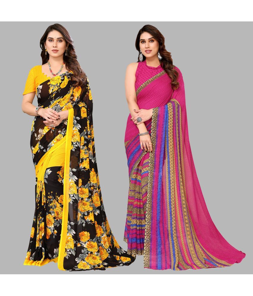     			Kashvi Sarees Georgette Printed Saree With Blouse Piece - Multicolor ( Pack of 2 )