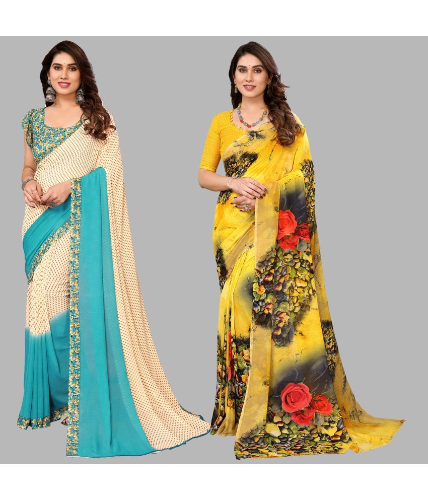     			Kashvi Sarees Georgette Printed Saree With Blouse Piece - Multicolor ( Pack of 2 )