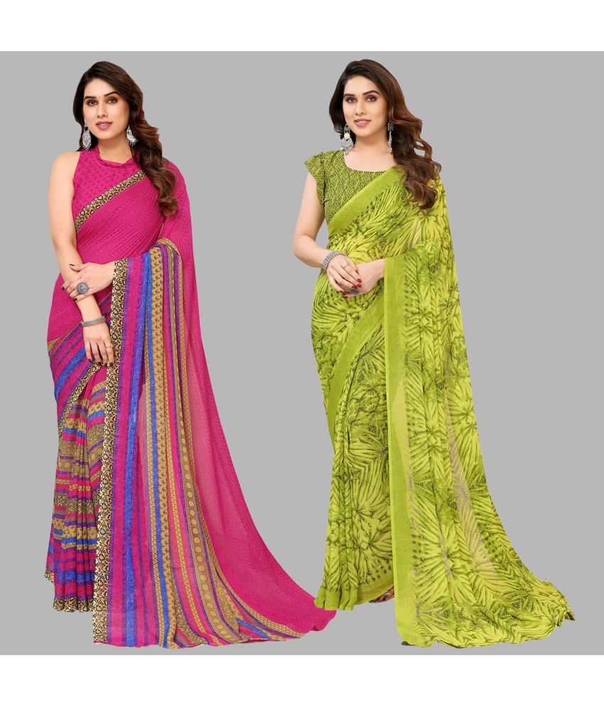     			Kashvi Sarees Georgette Printed Saree With Blouse Piece - Multicolor ( Pack of 2 )