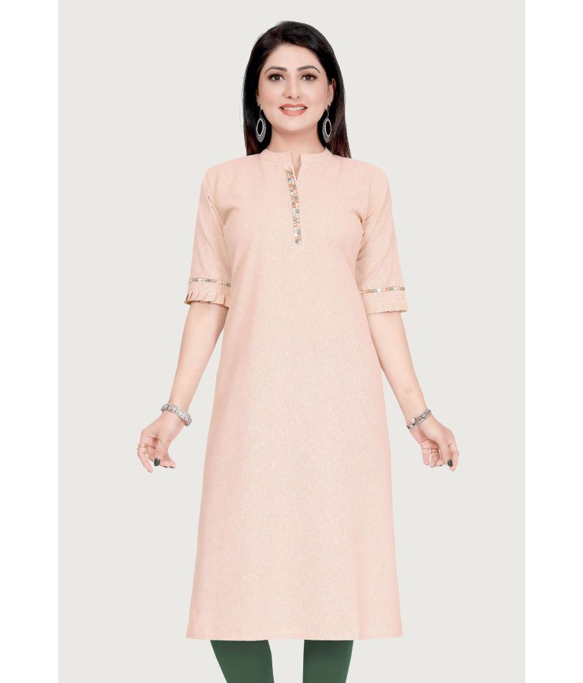     			Meher Impex Cotton Embellished Straight Women's Kurti - Peach ( Pack of 1 )