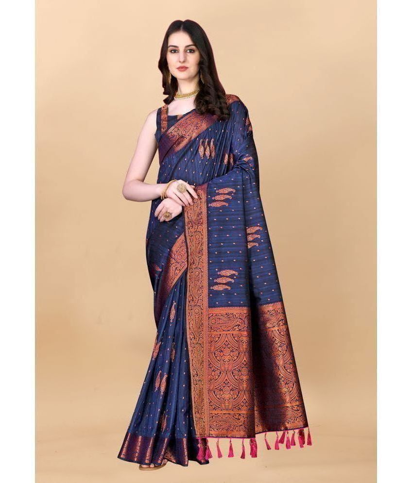     			OFLINE SELCTION Banarasi Silk Embellished Saree With Blouse Piece - Navy Blue ( Pack of 1 )